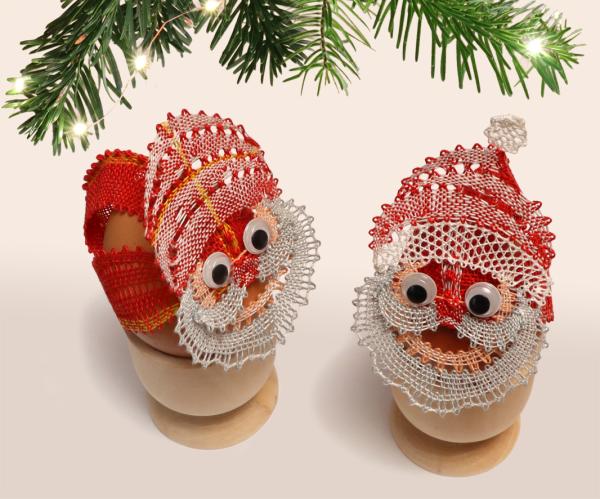 594 Klöppelbrief Hütchen „Nikolaus und Weihnachtsmann" für Eier